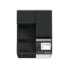 Impresora robusta elegante ergonómica con pantalla touch full color tipo tableta muy fácil de usar con tapas negras y detalles en blanco intuitiva de escritorio bonita moderna y de alta calidad